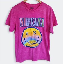 Nirvana Mineral Wash Smiley Pink Tee Retro Tie Dye Graphic Mens Large L Unisex