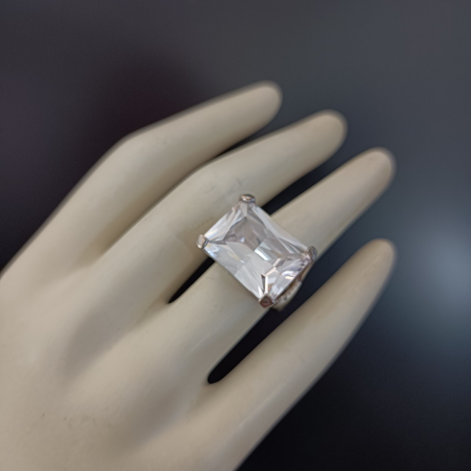 Clear Quartz Silver Ring Statement Cocktail Moder… - image 13