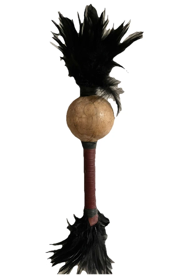 "Sonajero Ollin 18"" Pintado a Mano Plumas Negras Sonaja Símbolo Antiguo El Movimiento" Foto 4 de 4