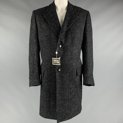 VERSACE CLASSIC Größe 44 Schwarz Grau Heather Kerbe Revers Mantel