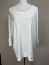 J. Jll Perfect Pima Cotton Pullover White Plus Sz 2X 3/4 Sleeves Closet Staple