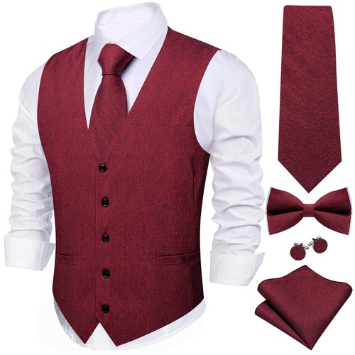 Men's Tuxedo Vest & Bowtie/Necktie Set, Classic Formal Waistcoat Paisley Floral - Picture 4 of 224