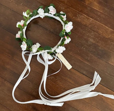 Vintage Pamela Floral Head Wreath White Communion Flower Girl Wedding 17" NOS
