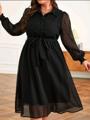 Plus Size Große Größen Kleid Midikleid Hemdkleid Punkte Transparent 46-52