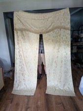 GOLD CreamDAMASK CURTAIN PANELS ATTACHED TASSLE VALANCE TIE BACKS 85 X 54