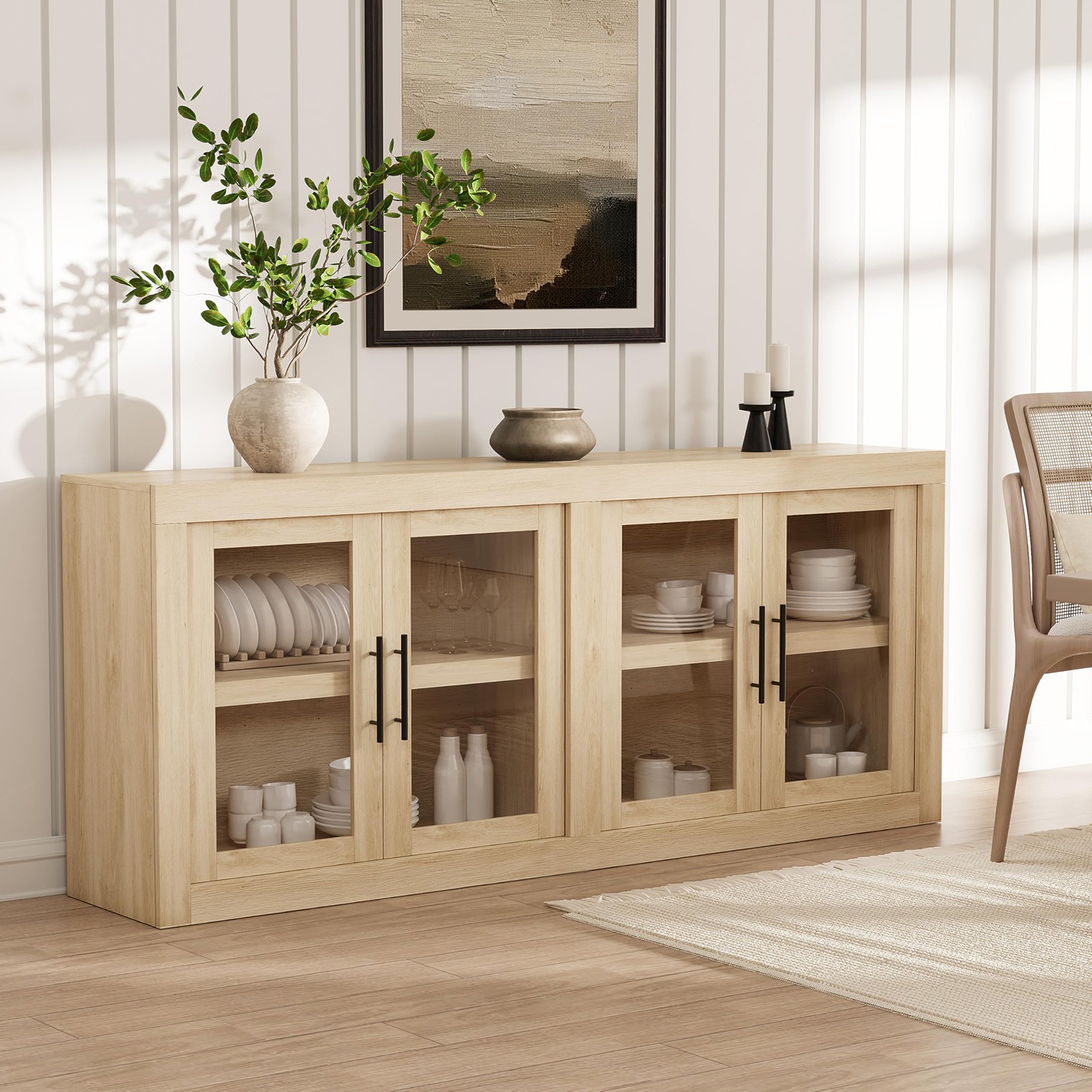 70.8" Sideboard Buffet Cabinet with 4 Glass Doors,Modern Cab