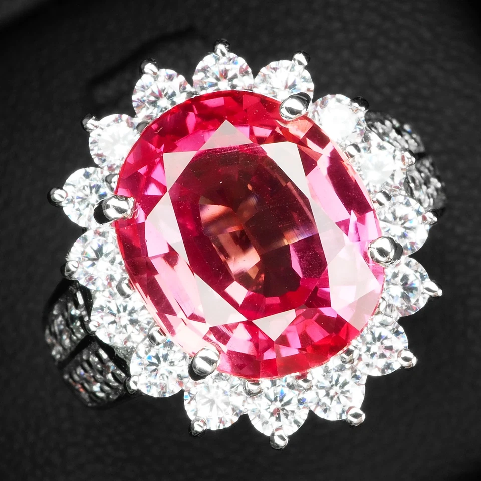 Anillo Regalo X'mas Zafiro Padparadscha Rosa 7.05Ct Plata de Ley 925 Hecho a Mano Foto 2 de 4