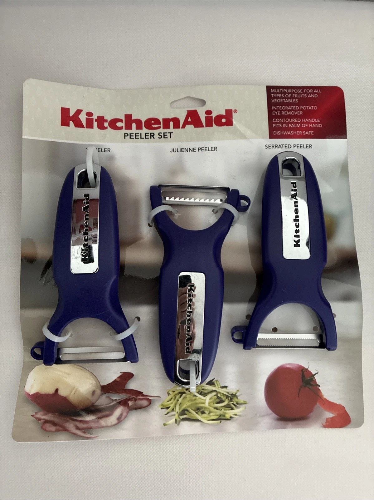 New KitchenAid Grape Purple 3 Pc Peelers Serrated, Julienne, and Y Peeler
