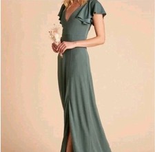 Birdy Grey Hannah Dress S Flutter Sleeves Crepe Sea Glass Maxi Formal Bridesmaid