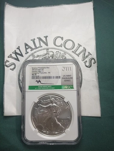 2021 (P) American Silver Eagle Emer Prod  Signed John Mercanti MS70 T1 FDI EY128