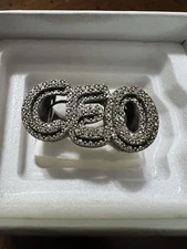 Stunning Sterling Silver .25cttw Natural Diamond Pave "CEO" Ring Size 10 - 10.8g