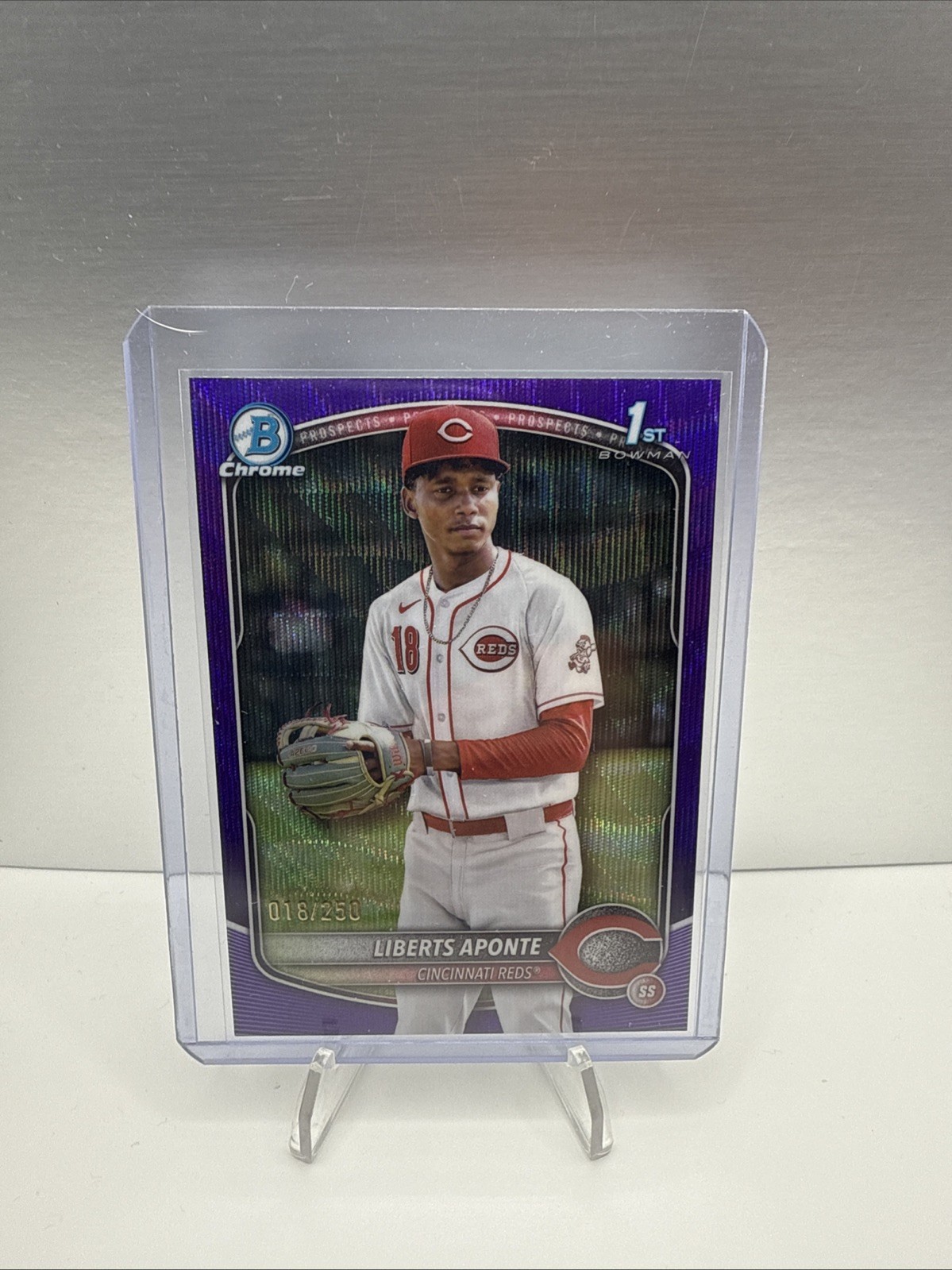 2025 Bowman Chrome Liberts Aponte Purple Refractor 1st Jersey Match /250 Reds