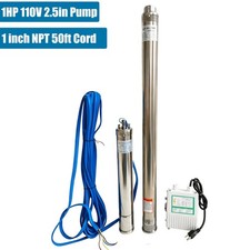 1 HP 115V Deep Well Submersible Pump 2.5" OD 311ft Hmax 13GPM 50ft Cord 1in NPT