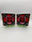 2 RARE Vintage MCM Murano Style Glass Ashtray Candle Holder Catch-all Bowl Decor
