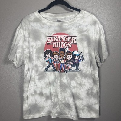 Stranger Things Cartoon Netflix Men's L Gray Tie Dye Short Sleeve TShirt Graphic