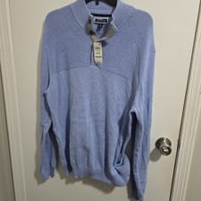 Club Room Men's Blue Quarter Button Mock Neck Textured Cotton Sweater NWT Size L