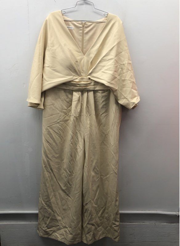MISSACC Women's Jumpsuit Beige Wide Leg V-Neck Flutter Sleeve NWT