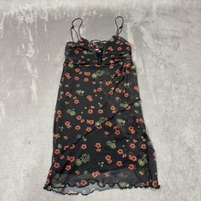 Urban Outfitters Black Floral Mesh Slip Mini Dress Straps VNeck Women’s XS Y2K  