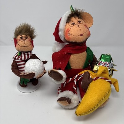 Annalee Christmas Monkey Lot. 5 Inch With Snowball, 12 Inch Sitting With Banana
