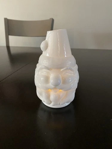 Fenton White Vintage Milk Glass Christmas Santa Claus Fairy Lamp Candle 2pc