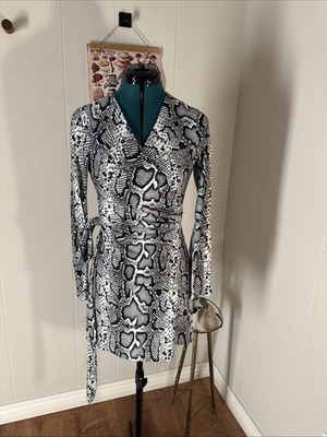 Ark & Co Dress Small Snake Python Print Jersey Knit Bodycon Wrap Mini