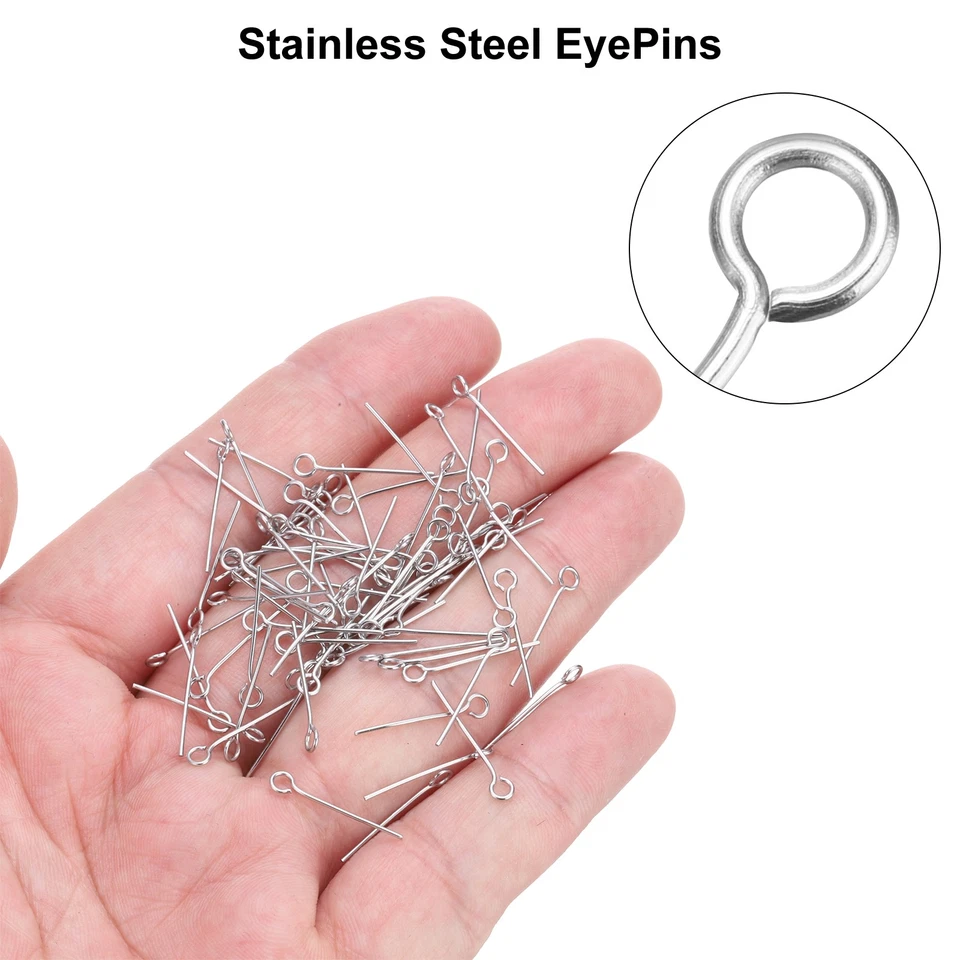 600pcs Stainless Steel Eye Pins 0.6mm/24 Gauge x 15mm Headpins Jewelry Findings Foto 4 de 4