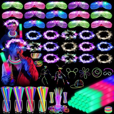 142 PCS Glow in the Dark Party Supplies, 14PCS Foam Glow Sticks, 14PCS Light Up 