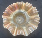 VINTAGE CARNIVAL DUGAN PEACH OPALESCENT SINGLE FLOWER FRAMED 3 In 1 EDGED BOWL