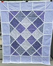 Handmade Lavender Dream Rag Quilt Throw-Floral design and Purple Gingham-- NEW