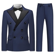 Boys 3-Piece Slim Fit Tuxedo Suit, Double Breasted Outfit with Bow Tie  Pants