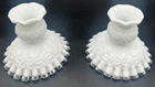 Vintage Fenton Silver Crest Milk Glass White Spanish Lace 2 Candlestick Holders