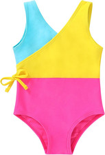 Toddler Girl One Piece Swimsuit Color Block Stripe Swimwear Summer Beach Bathing