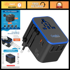Universal Travel Adapter 45W with 3 USB-A, 2 USB-C Ports, Worldwide Compatibilit