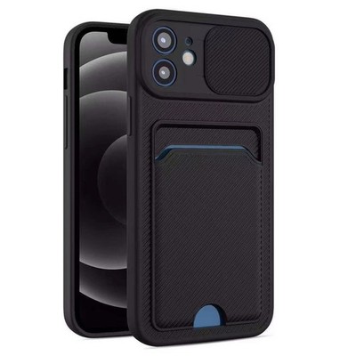 Hülle für iPhone 6P 7P 8P in Schwarz Ultra Dünn Case mit Kartenfach Kamera Verschluss