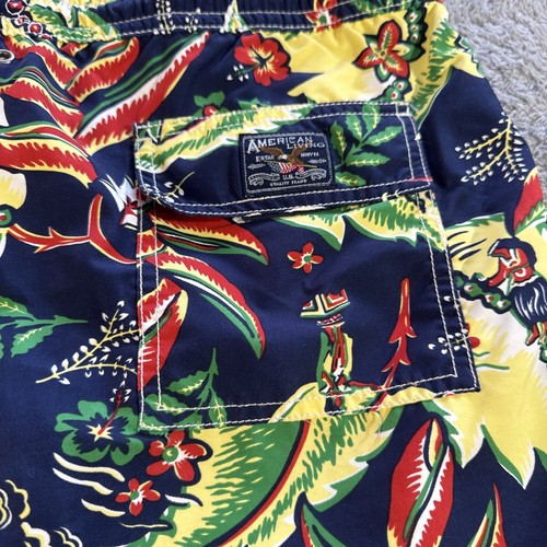 Mens Size XL American Living Swim Trunks Hawaiian Blue Yellow Red - Picture 7 of 7