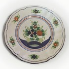 VTG Italian Ceramica Hand Painted Floral Plates Set of 4 Scalloped Blue Rim 7.75