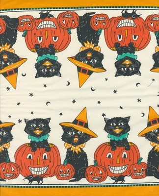 Toweling-Classic Retro-Meow Boo-Moda Fabrics-BTY-Cats-Pumpkins-16 Inches Wide