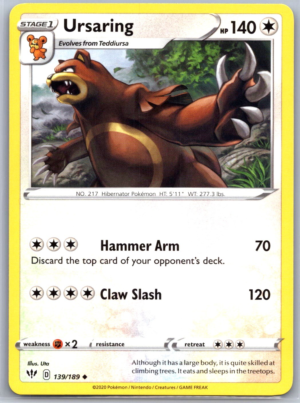 Ursaring 139/189 Uncommon Darkness Ablaze Pokemon Near Mint