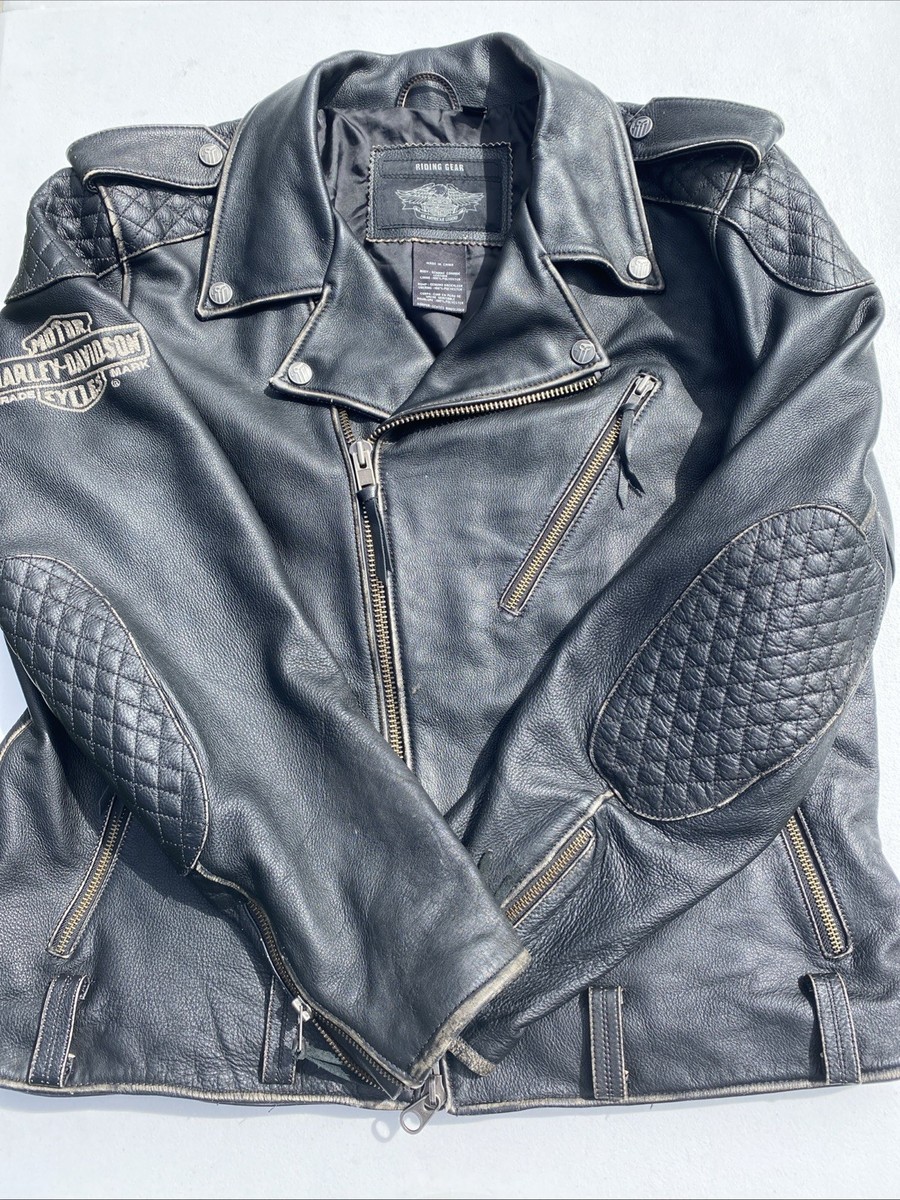 XXL 80s Harley-Davidson ライダースジャケット 牛革 Vtg Harley Davidson Leather Biker Jacket Mens XL Black Victory