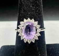 Vintage 925 Sterling Silver Amethyst Oval CZ Halo Cluster Cocktail Ring Sz 6.5