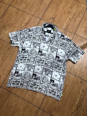 Vintage Y2K HUF Logo All Over Print Button Up Shirt Size L Skater