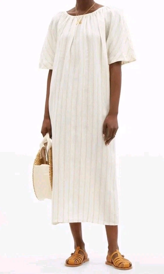 Small MARA HOFFMAN Aliz Breezy LINEN/TENCEL Beach Resort Kaftan Dress, TIE-BACK - Image 2 of 4