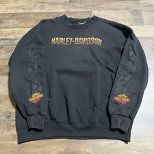 Vintage Y2K Harley Davidson Flame Sleeve Sweater Sweatshirt Mens Size L Large