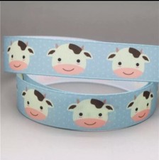 3 yards 7/8  Blue Cow Grosgrain Ribbon
