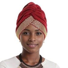 African Women Auto Gele Turban Hijab Pleated Hat Cap Nigerian Hats Party Elegant