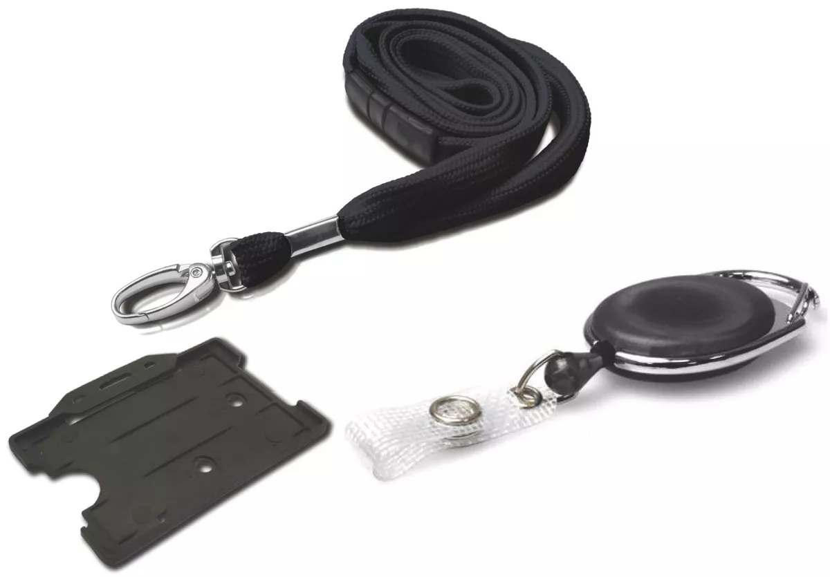 ID Neck Strap Lanyard, ID Card Holder & Retractable Reel Pass Badge Holder  Black