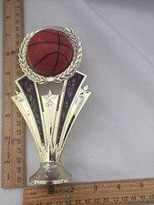Brown Realistic Basketball Gold Plastic Trophy Topper - 7" Tall.