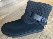 NEW UGG Suede Sheep Skin Warm Black Women's Short Boots Size 6