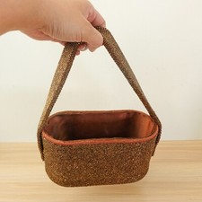 1940s Vintage Beaded Box Bag Copper Brown Oval Top Handle Evening Party Sparkle