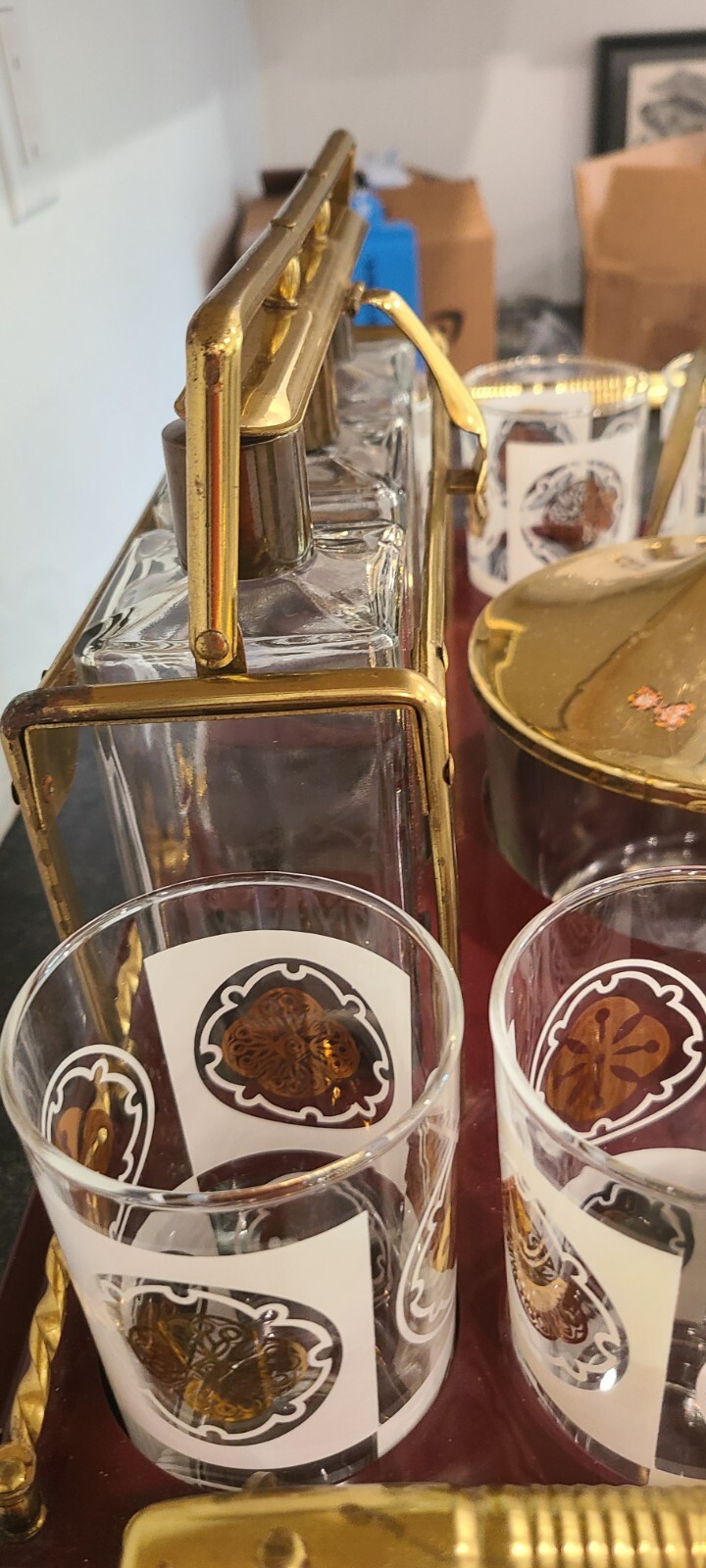 Vintage Mid Century Modern Tabletop Rolling Bar Cart Ice Bucket